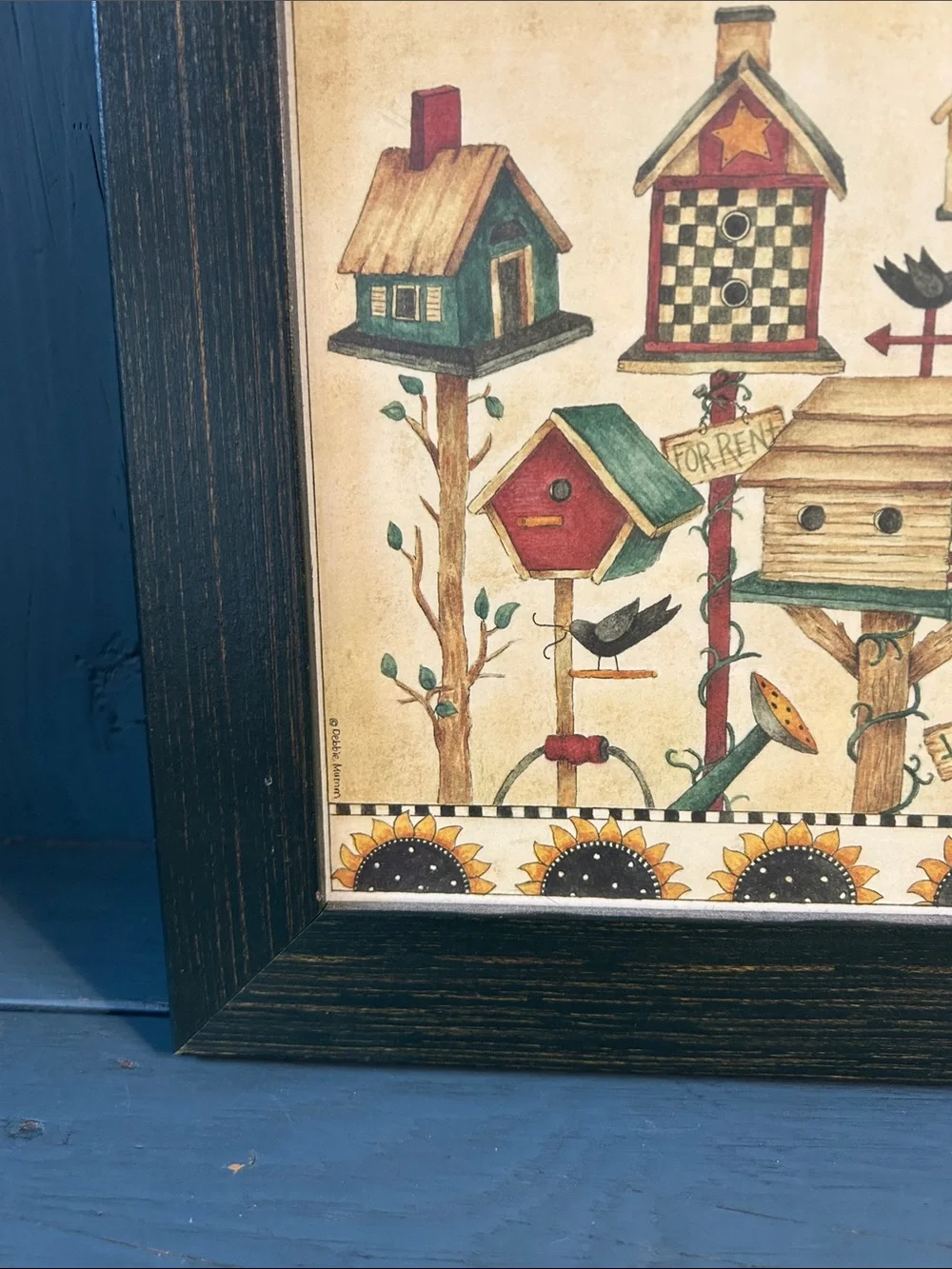 Vintage Rustic Birdhouse Wall Art in Black Frame by Debbie Mumm | 10 x 10”